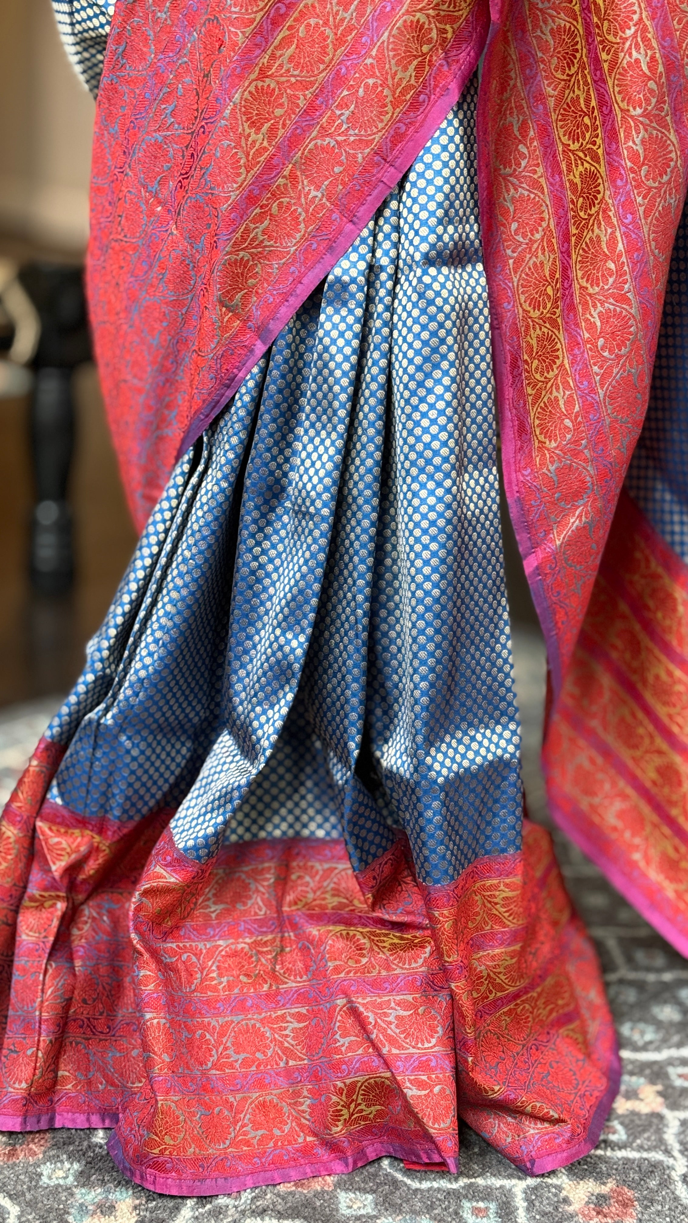 Pure Silk Brocade Banarasi - Blue Red