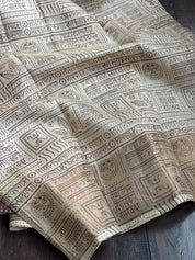 Pure Tussar Silk Script Printed -  Tan Beige Brown