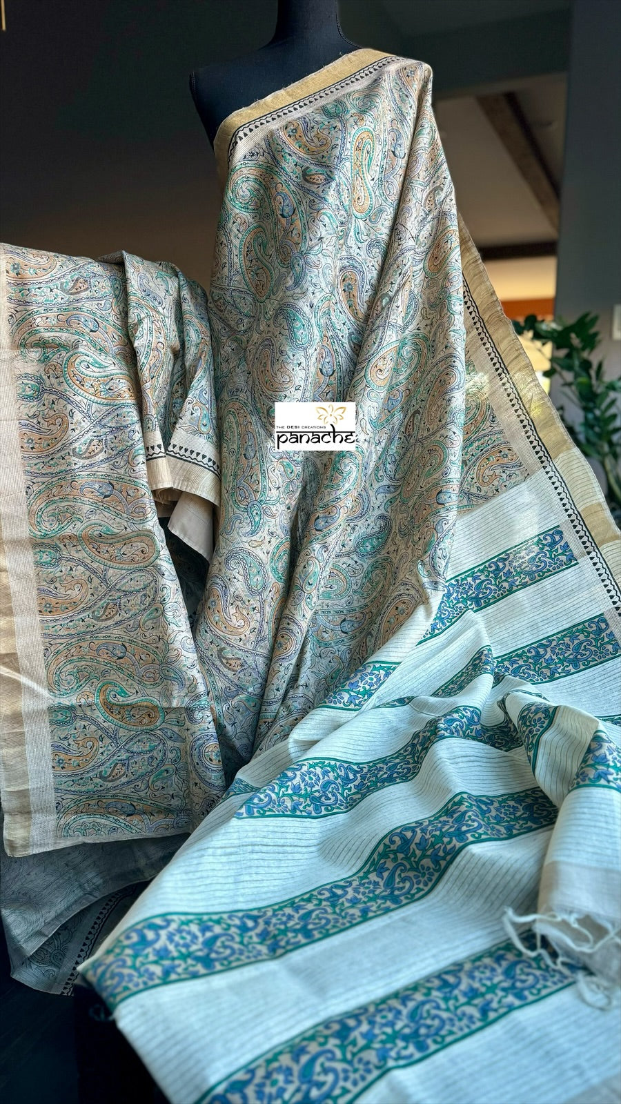 Pure Gicha Tussar Silk -  Beige Digital Printed