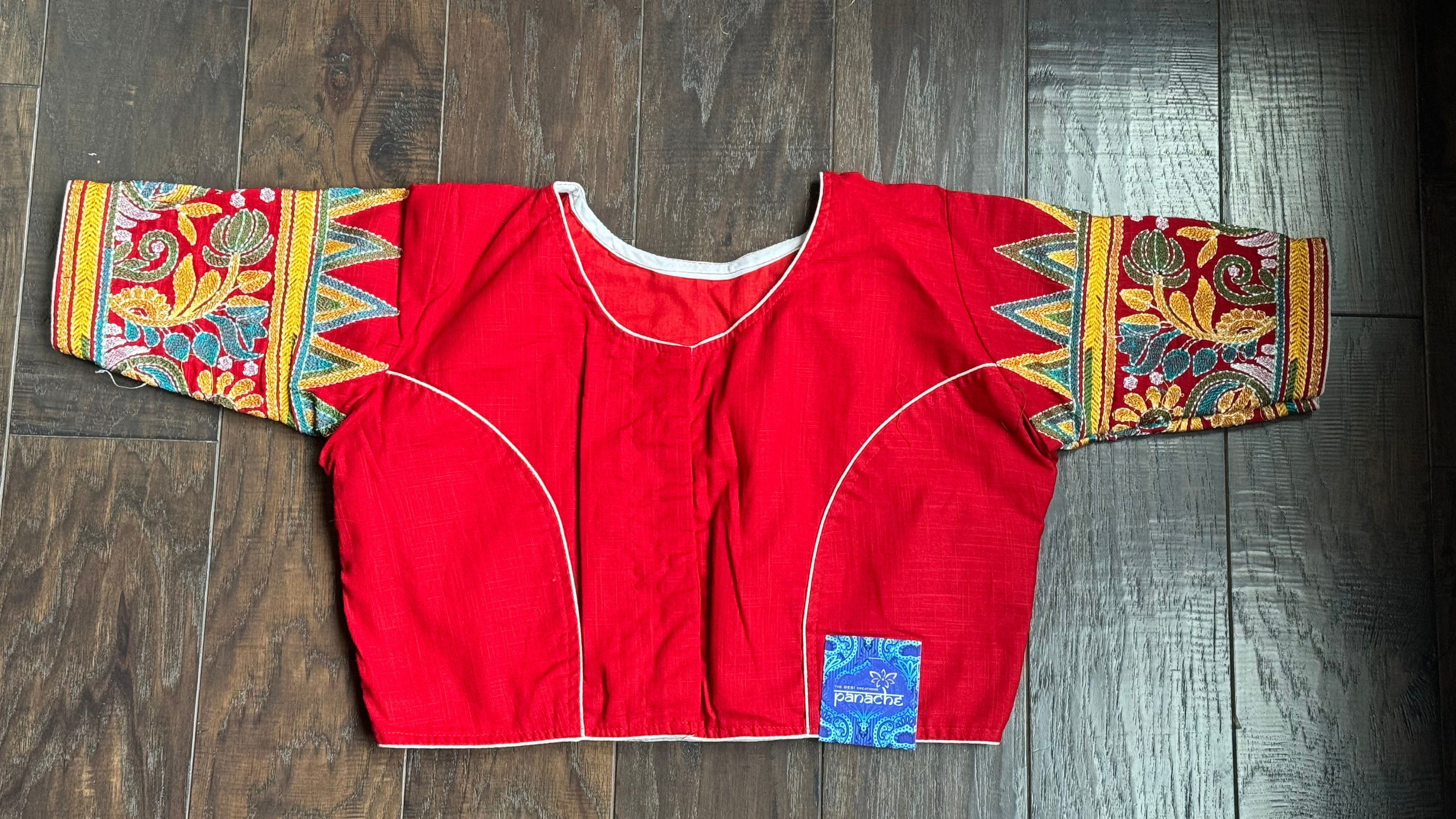 Designer Blouse - Red Kantha Stitch