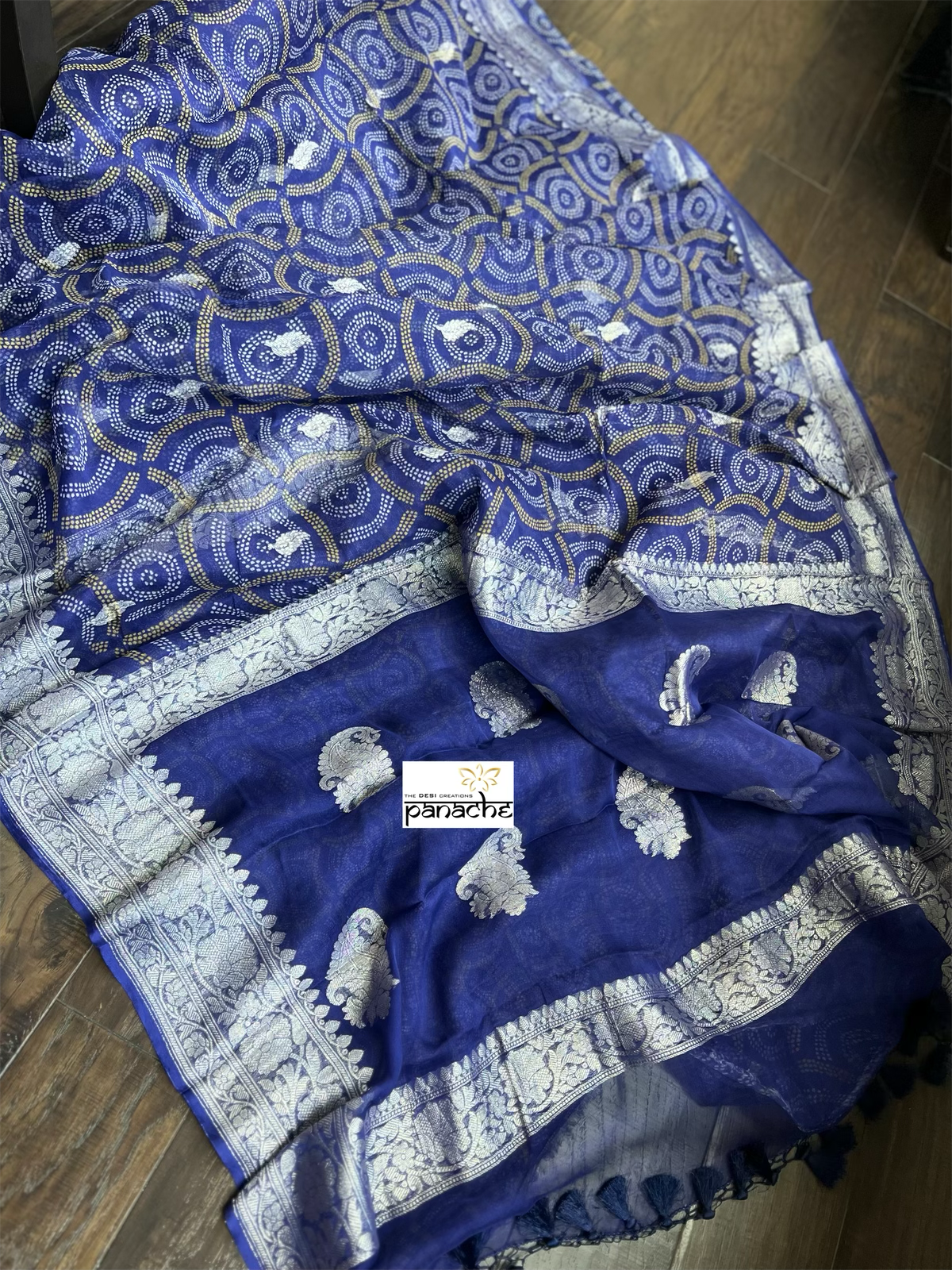 Khaddi Chiffon Banarasi - Purplish Blue Bandhej Printed