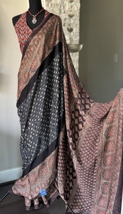 Modal Silk Bandhej Ajrakh - Grey Brown