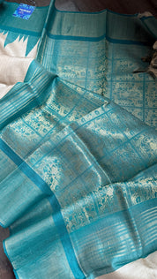 Pure Tussar Silk - Beige Teal Green