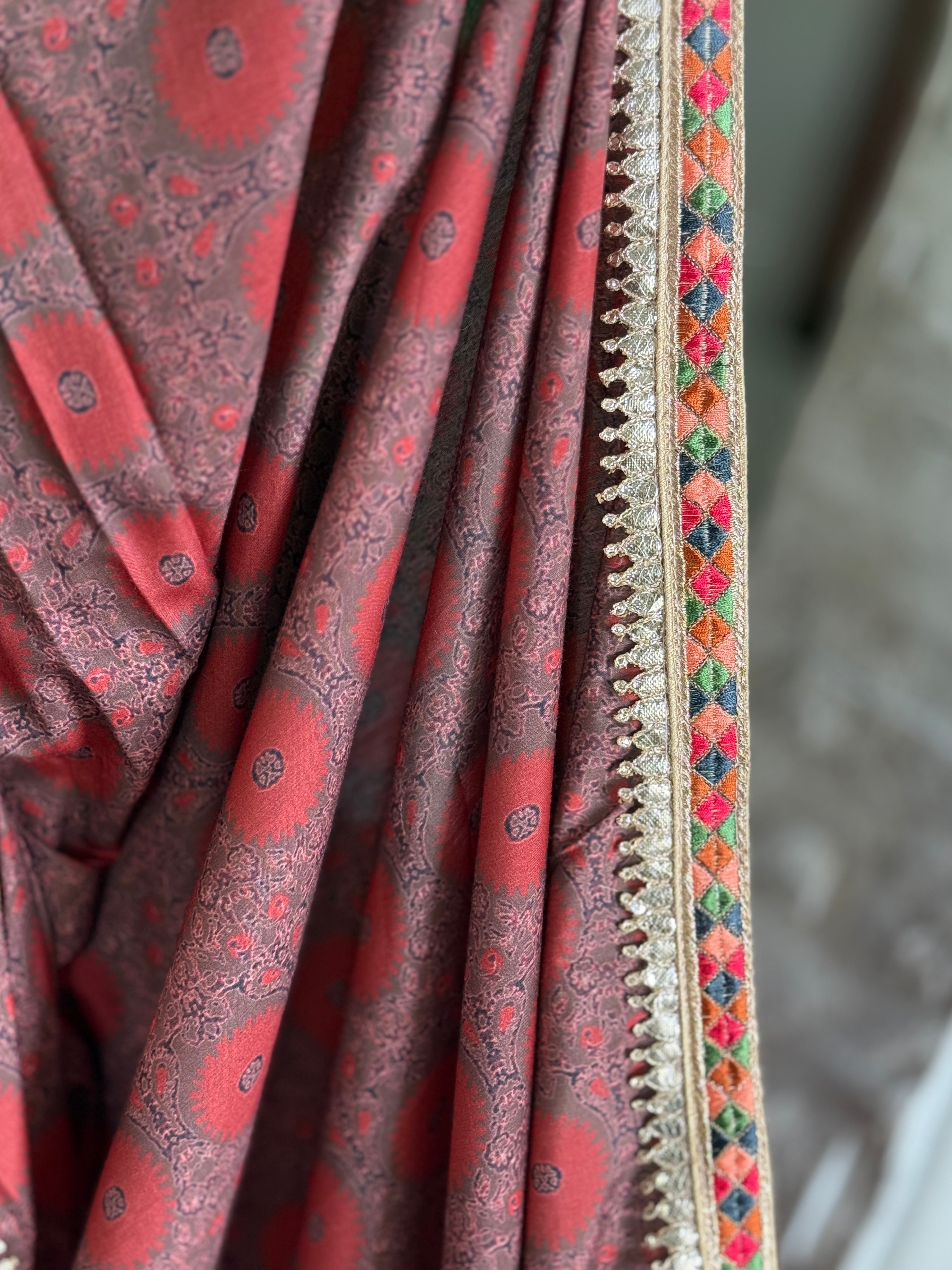 Designer Silk - Brown Rust Printed
