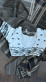 Designer Blouse - White Black Jamdaani