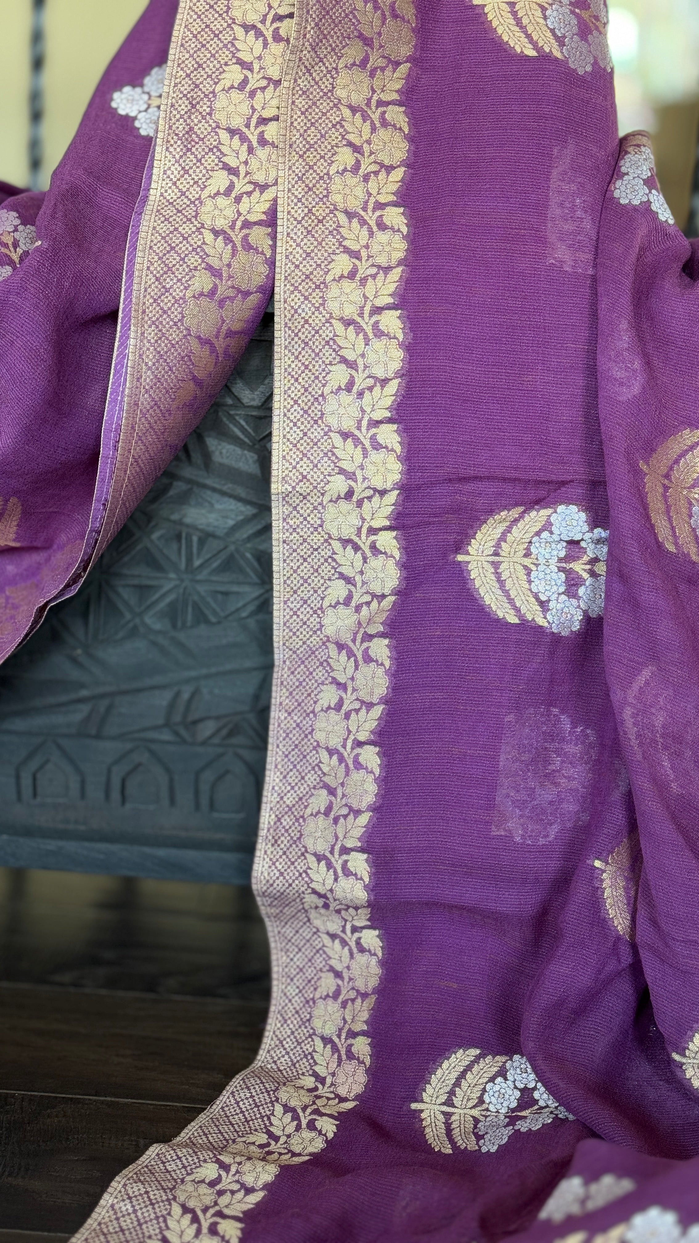 Muga Banarasi - Purple Antique Zari