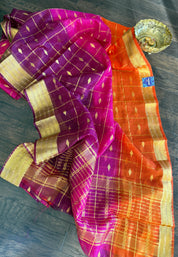 Soft Dupion Cotton Saree - Orange Magenta Purple