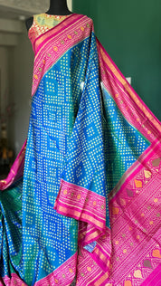 Pure Silk Ikat -  Firozi Sea Green Magenta