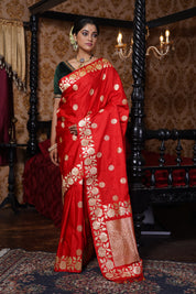 Pure Silk Mashru Banarasi- Red Kadhua