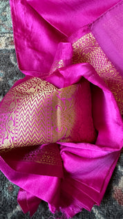 Pure Silk Mashru Banarasi- Magenta Pink