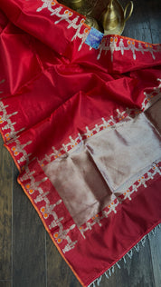 Pure Chanderi Pattu Silk - Red Silver Zari