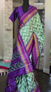 Pure Silk Ikat -  Green Purple Pochampally