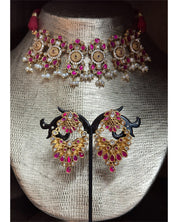 Silver 925 Choker Set - Kundan Stone
