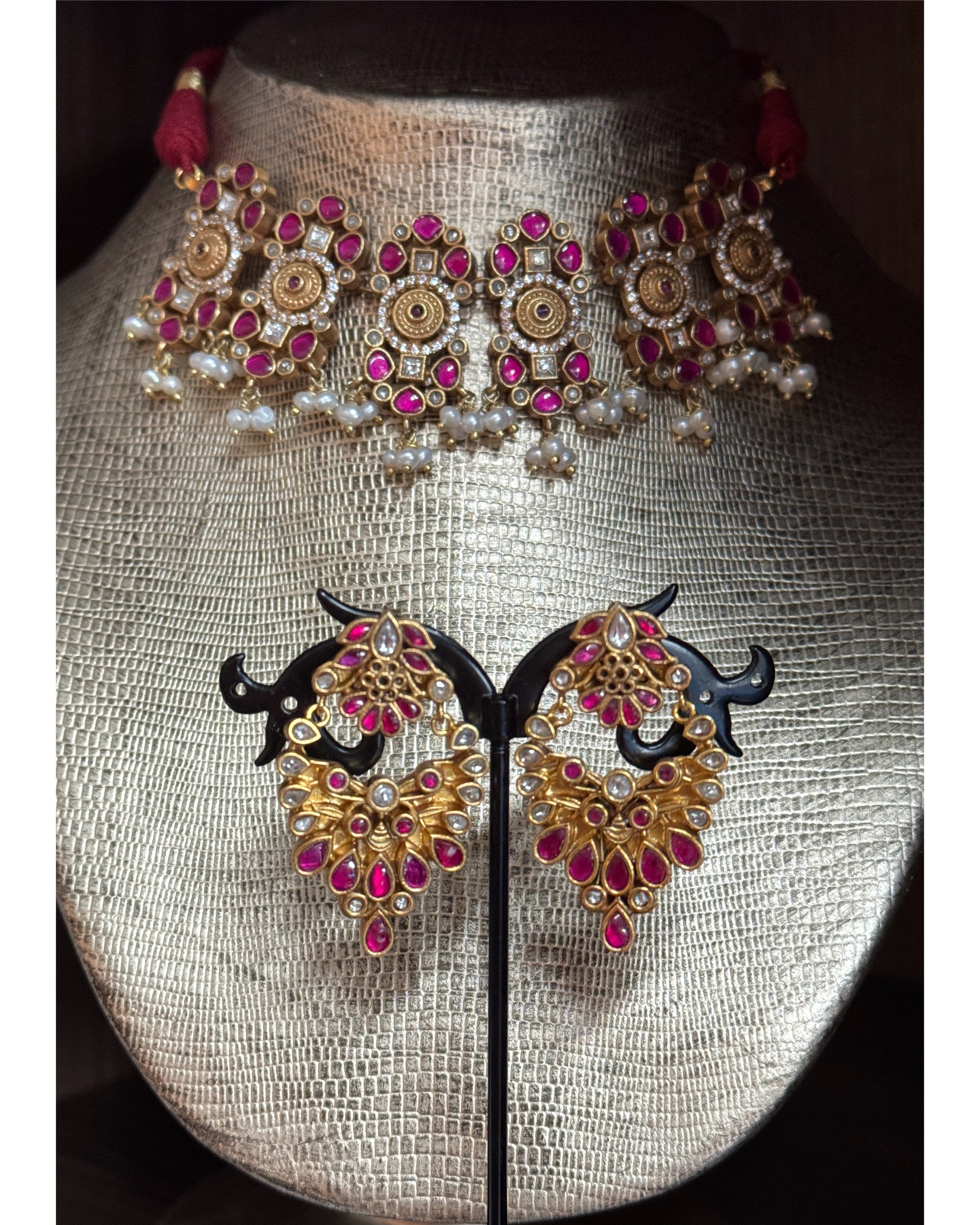 Silver 925 Choker Set - Kundan Stone