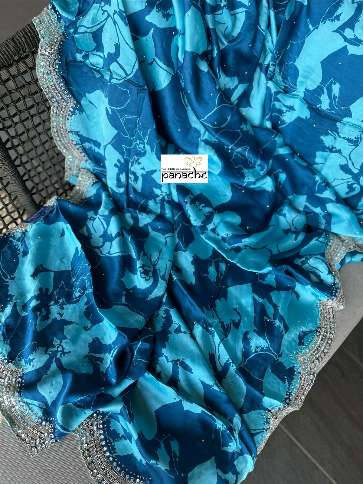 Designer Crepe Satin - Blue Firozi