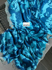 Designer Crepe Satin - Blue Firozi