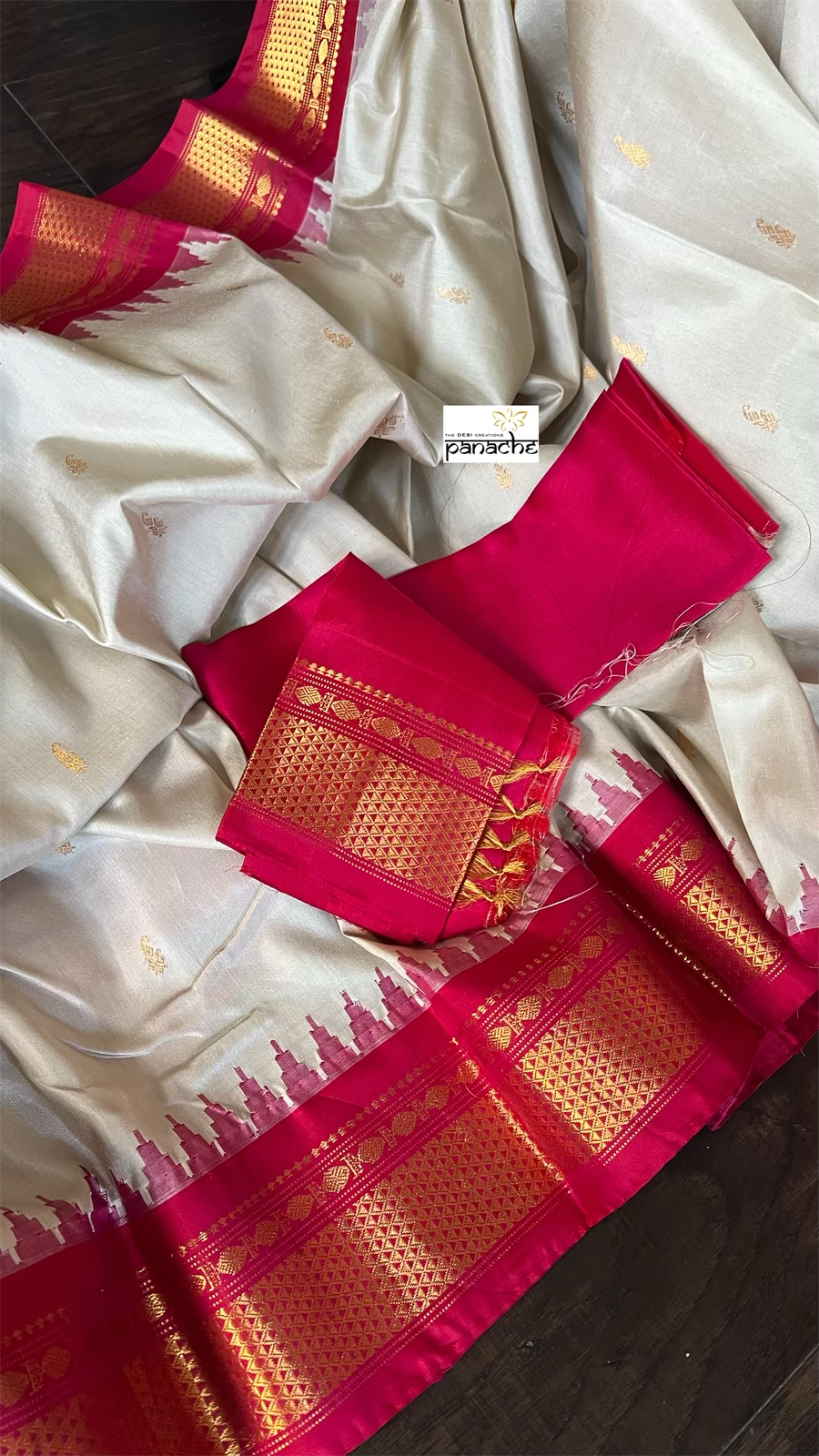 Pure Silk Gadwal - Grey Beige Raspberry Pink