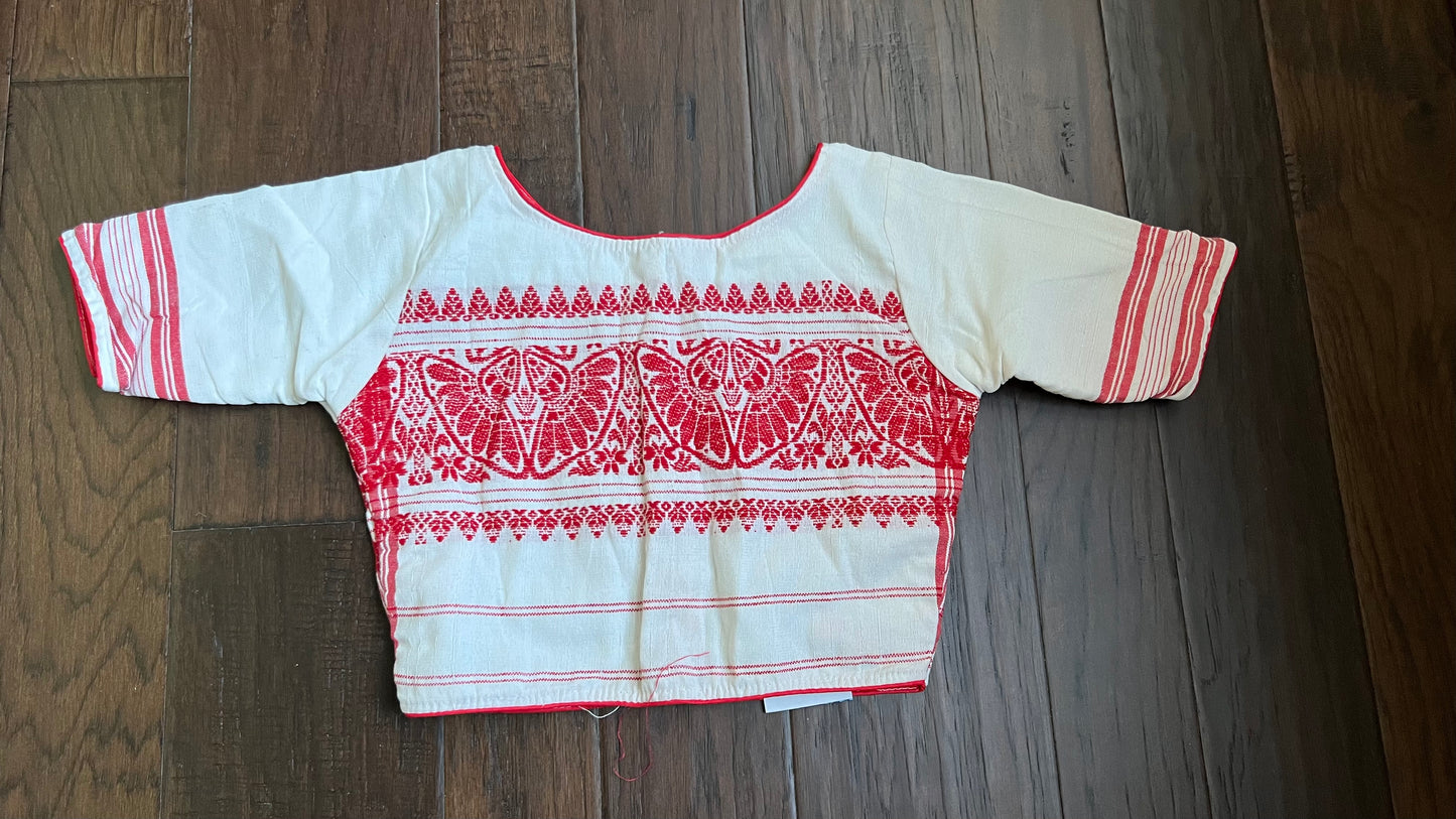 Designer Blouse - White Red Woven