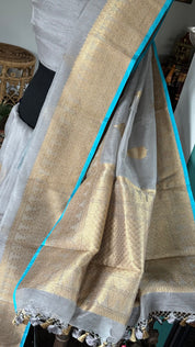 Linen Silk Banarasi - Grey Firozi