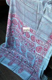 Pure Tussar Silk Kantha Stitch - Grey