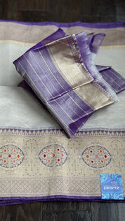 Pure Tissue Kora Silk Banarasi - Cream Purple