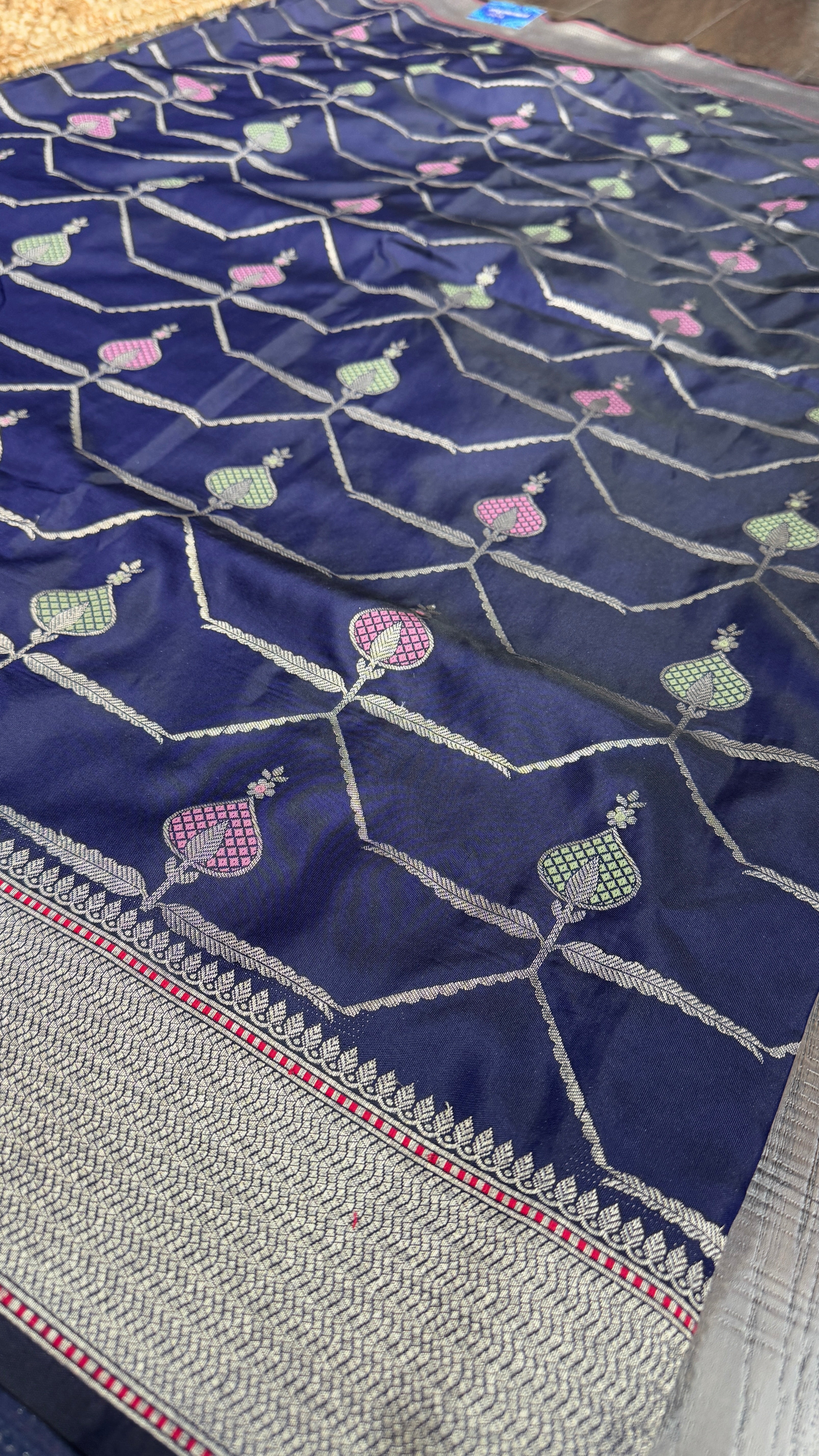 Soft Silk Banaras Saree - Navy Blue