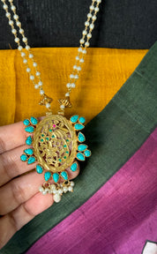 Silver Beaded Necklace - Odissa pendent Turquoise Pearl