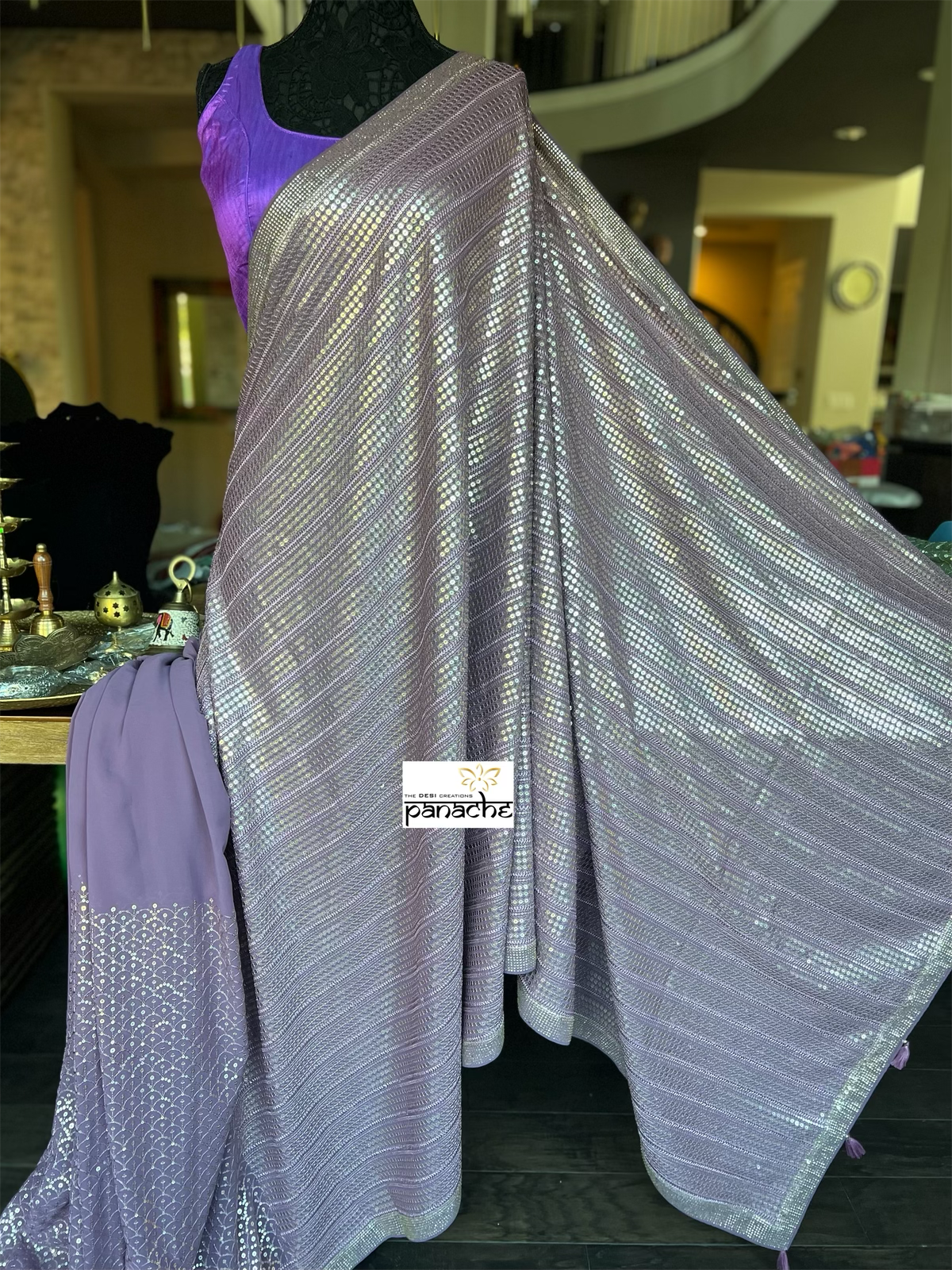 Designer Sequin Georgette - Light Purple Mauve Sequin work