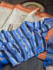 Designer Cotton Blouse - Light Dark Blue Ikat