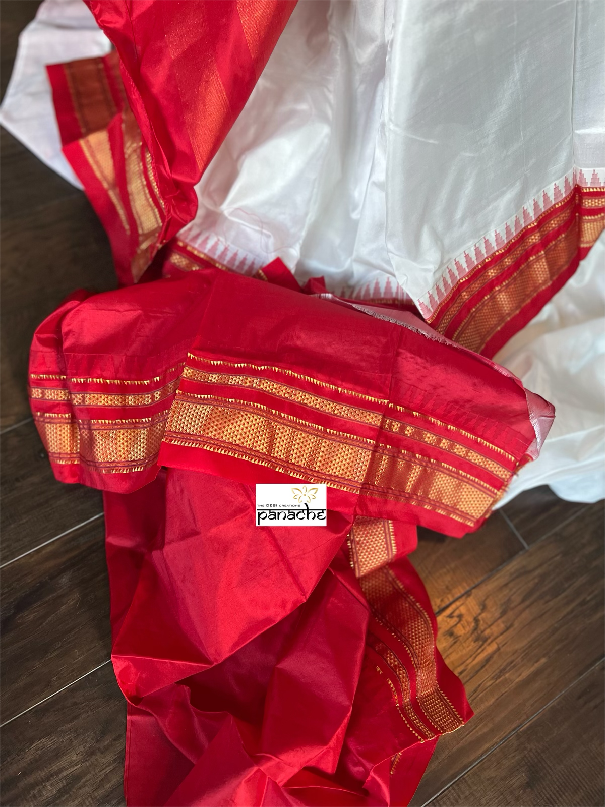 Irkal Silk - White Red Golden