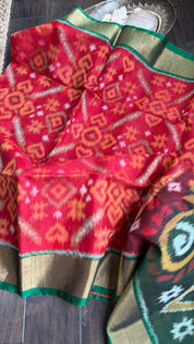 Pure Cotton Silk Ikat - Red Green