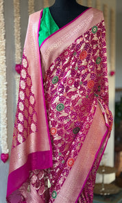 Bandhej Khaddi Georgette Banarasi - Magenta Pink