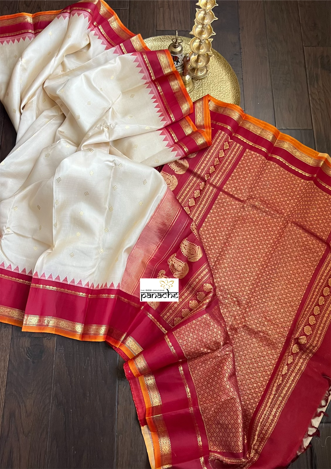 Pure Silk Gadwal - Beige Red