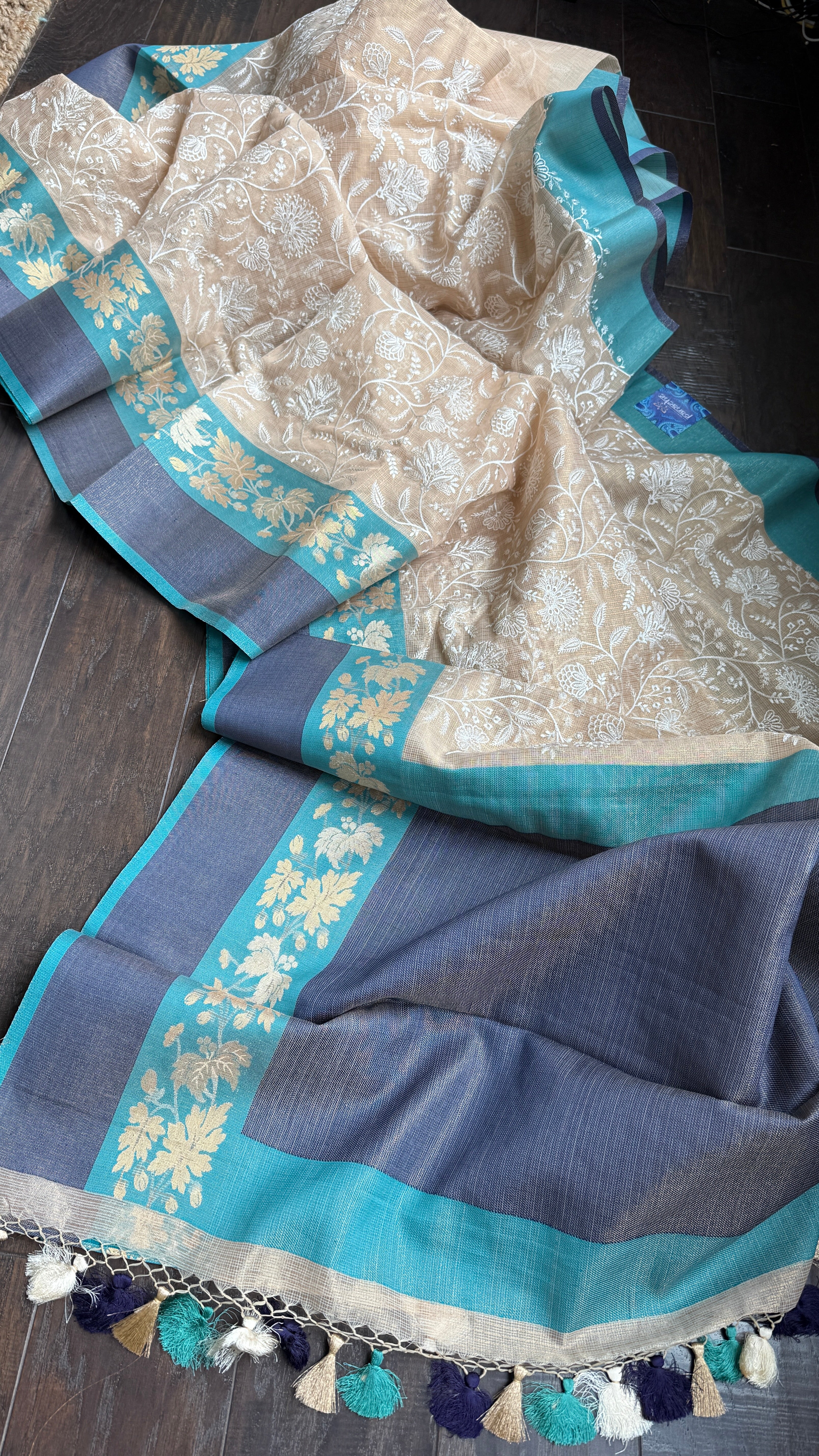 Tissue Kota Silk Embroidered - Golden Beige FIrozi