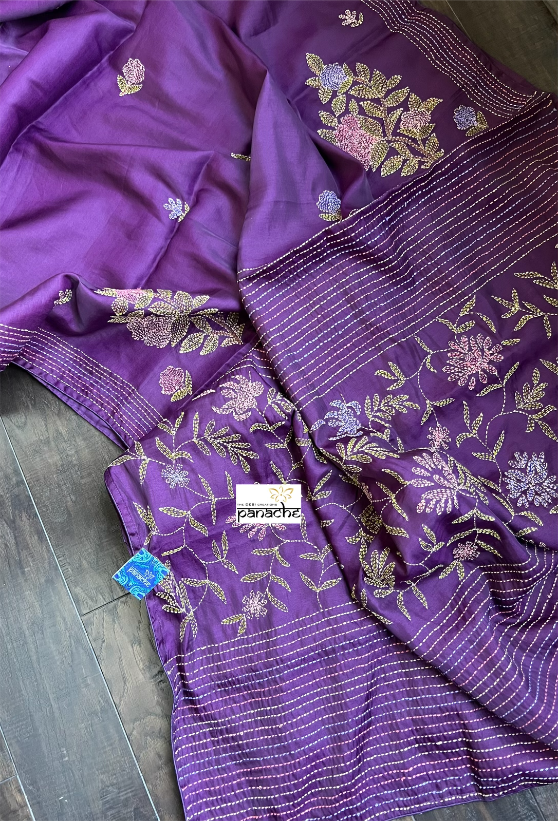Soft Silk Kantha Stitch - Purple