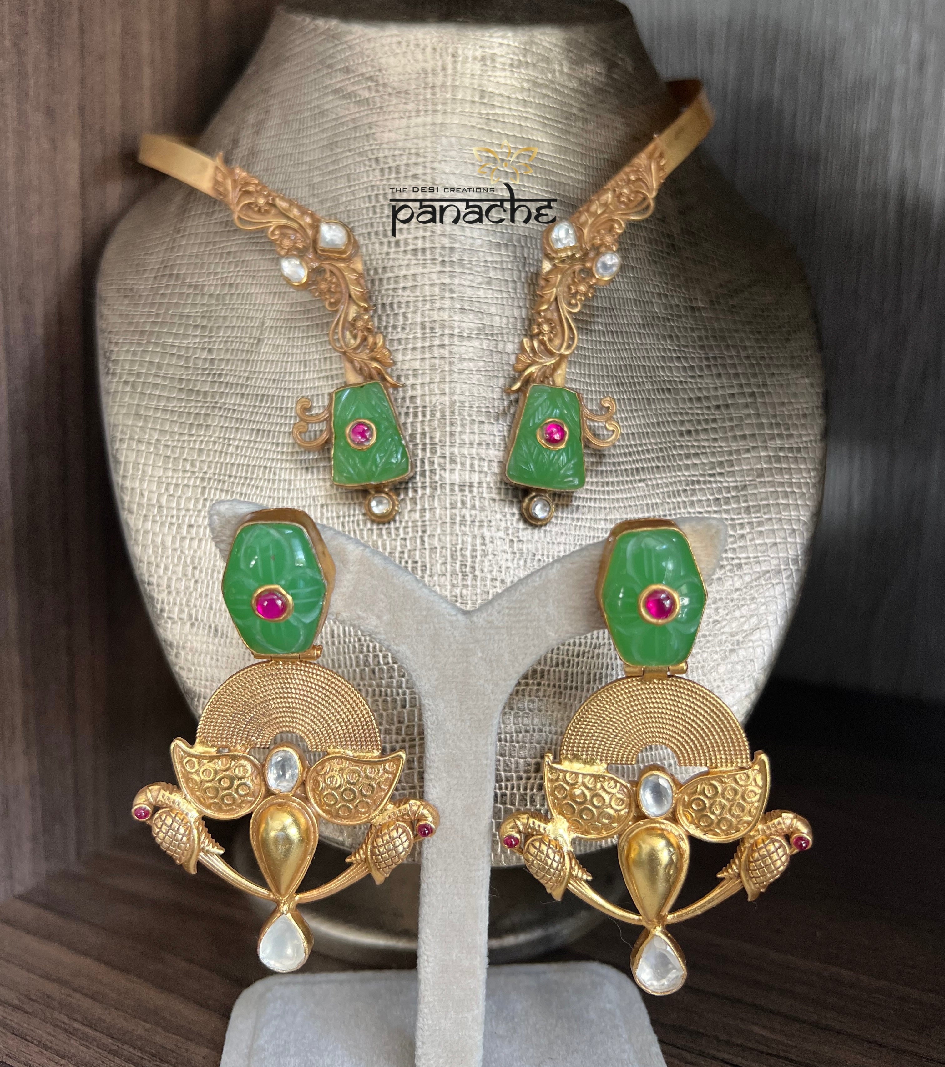Earring 925 Silver- Statement Green Jade
