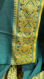Pure Khadi Cotton Handloom - Dark Green Yellow