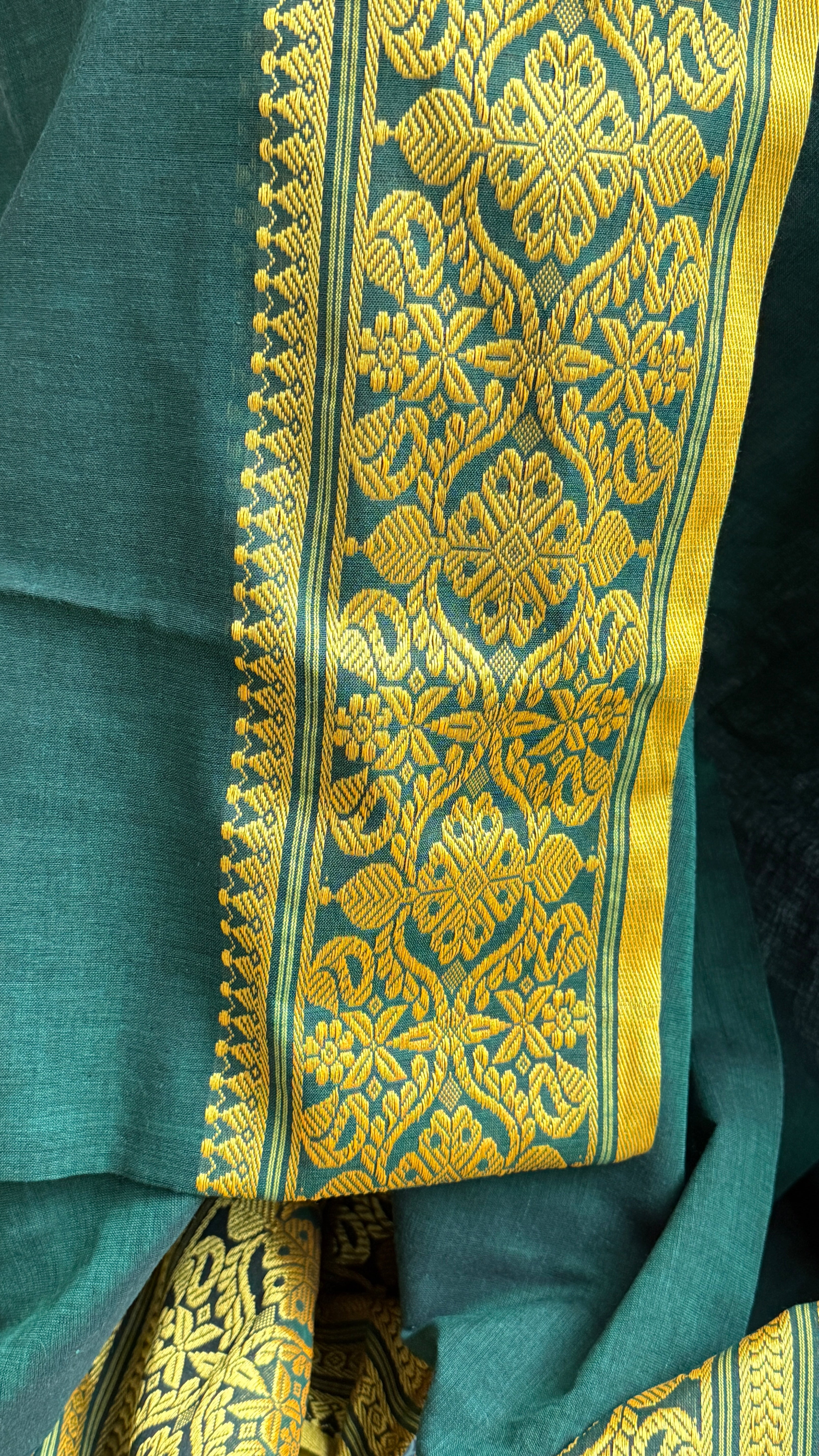 Pure Khadi Cotton Handloom - Dark Green Yellow