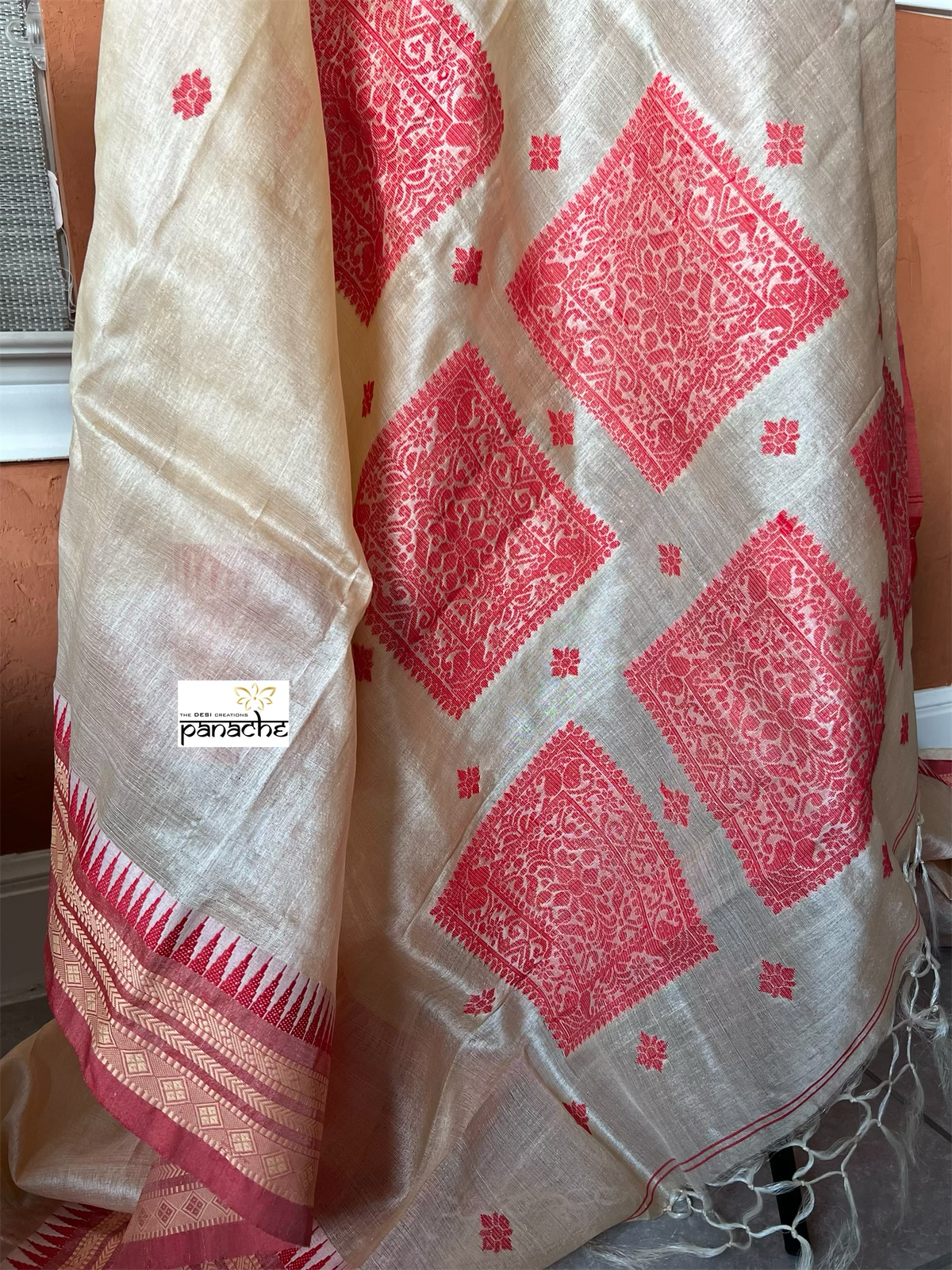 Pure Gachi Tussar Silk - Beige Red