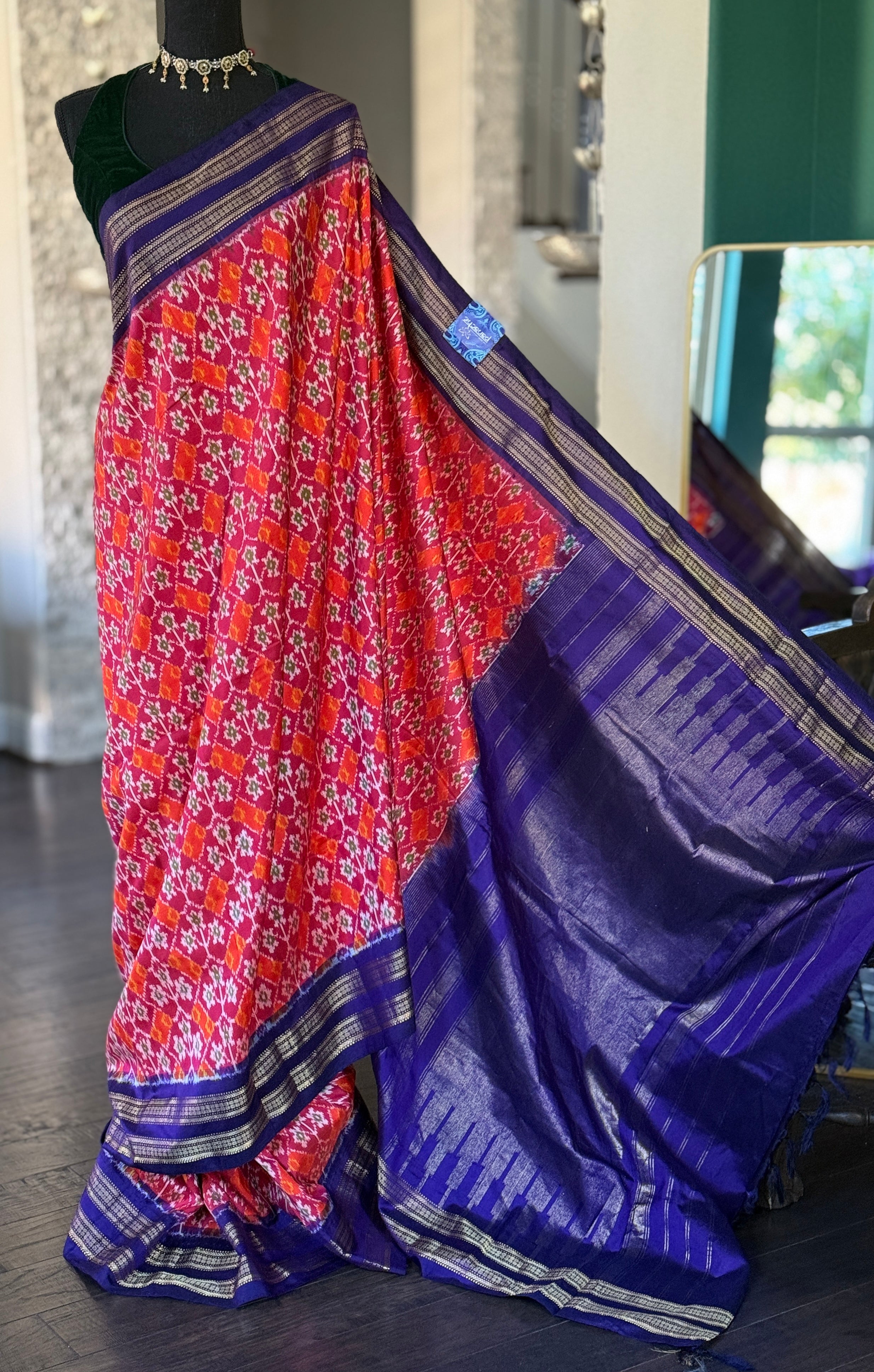 Pure Silk Ikat - Orange Purple Pochampally