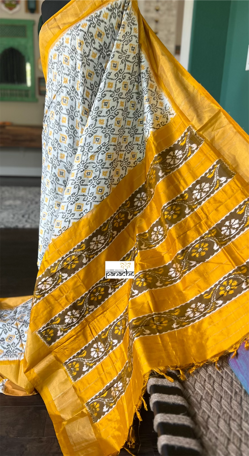 Pure Silk Ikat - Yellow Black Pochampally
