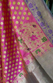 Katan Silk Banarasi - Shot Pink Paithani Woven