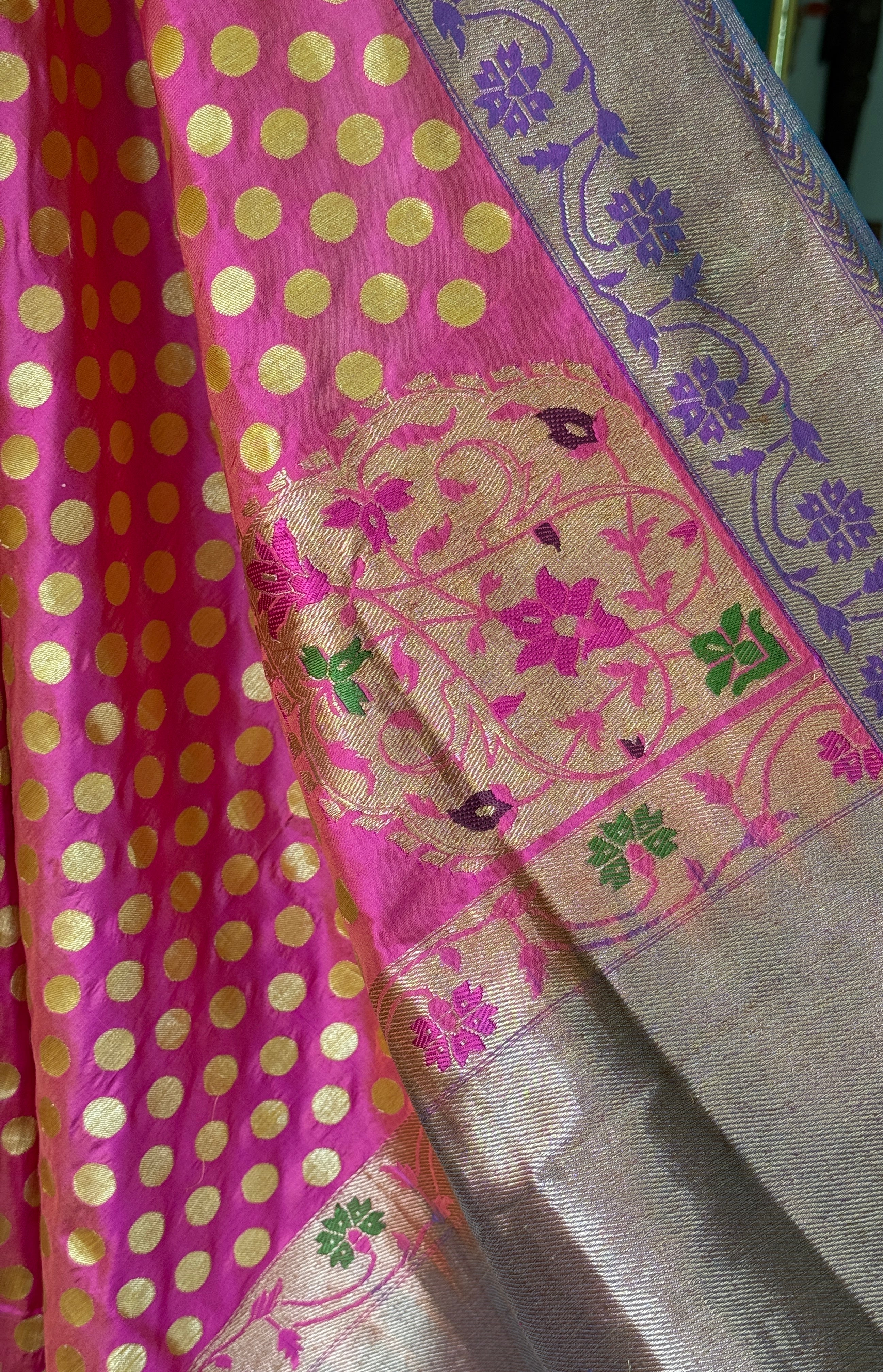 Katan Silk Banarasi - Shot Pink Paithani Woven