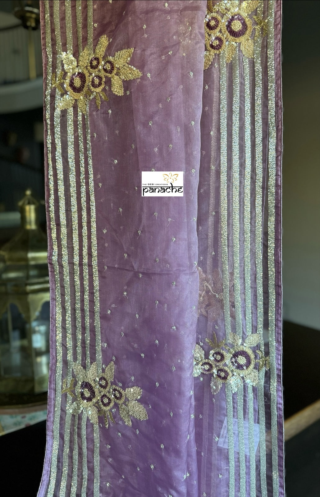Designer Organza Hand Embroidered - Mauve Multi Color