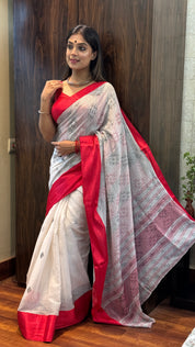 Pure Khadi Cotton Hand Kantha - White Red