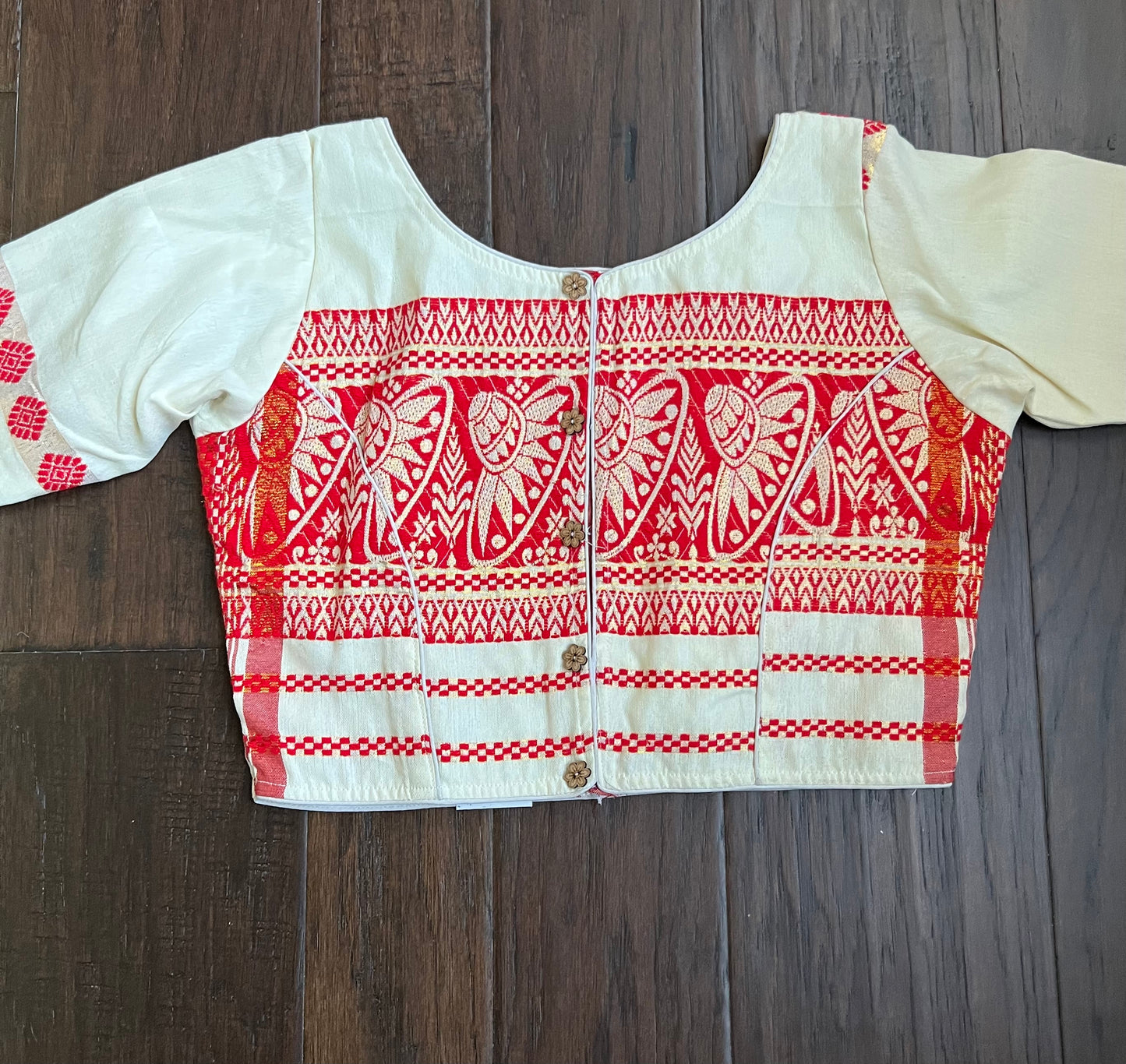 Designer Blouse - Beige Red Woven