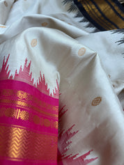 Pure Silk Gadwal - Tan Magenta Pink
