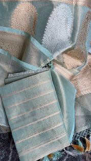 Pure Tissue Kora Silk Banarasi - Light Aqua Blue