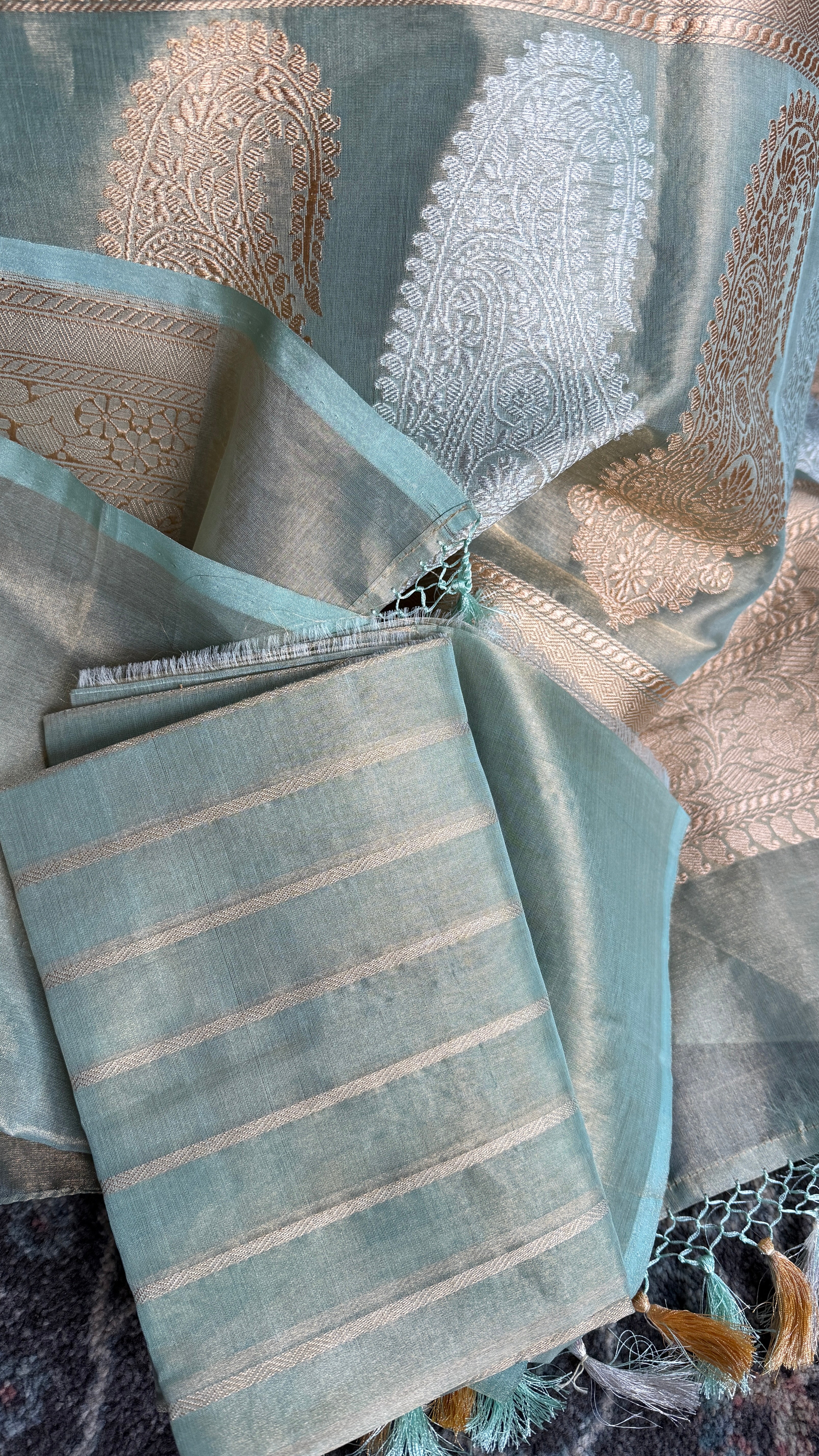 Pure Tissue Kora Silk Banarasi - Light Aqua Blue
