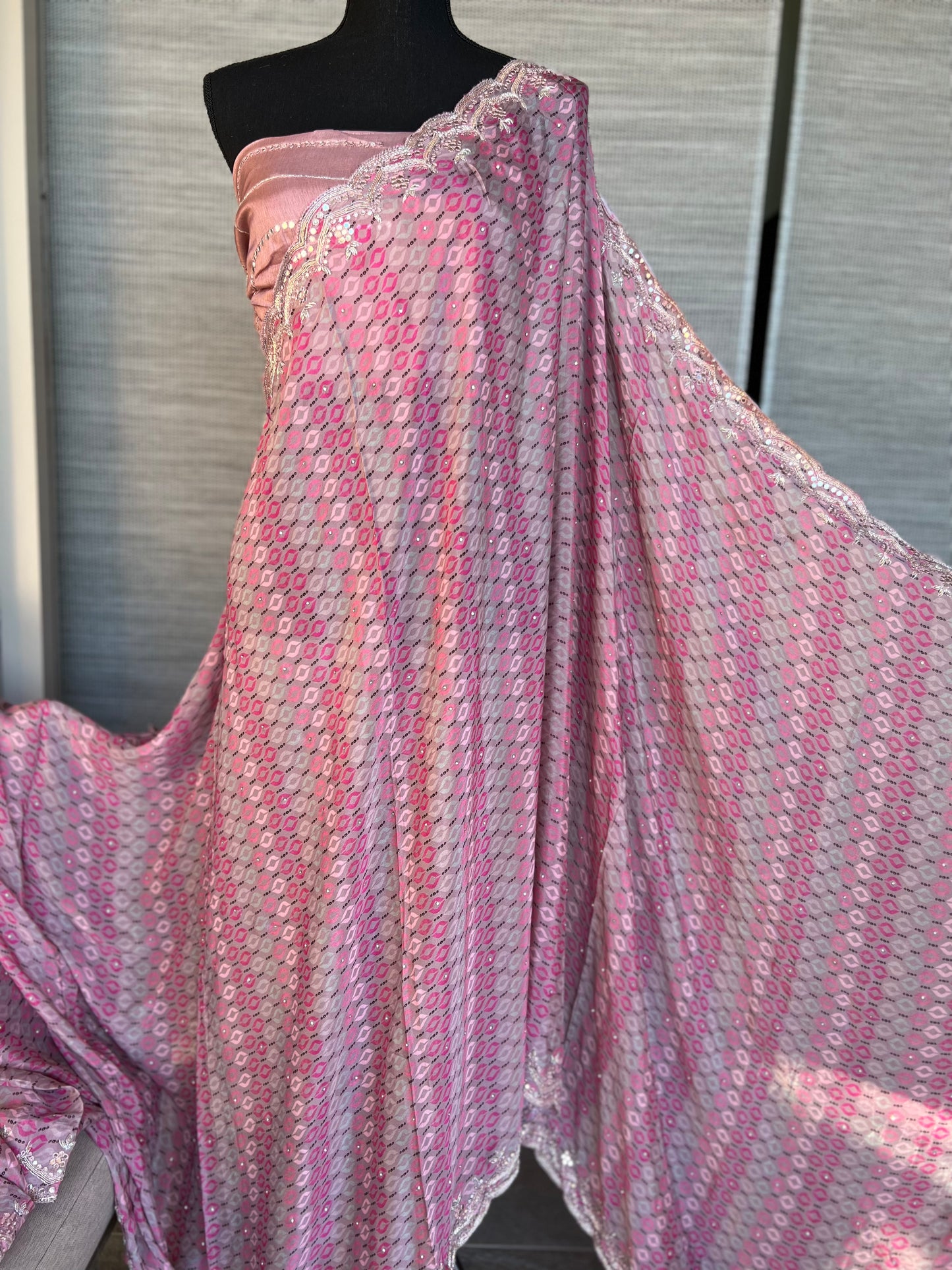 Designer Crepe Satin - Pink Grey